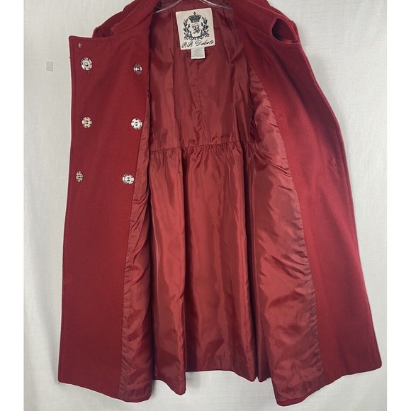 BB Dakota Women's Wool Blend Pea Coat Large Red Fully Lined Snap Button Close - Picture 5 of 9
